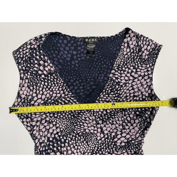 BCBG Paris Women's‎ Wrap V-Neck Dress Ruching Knee-Length Navy Lavender Floral M - Picture 4 of 9